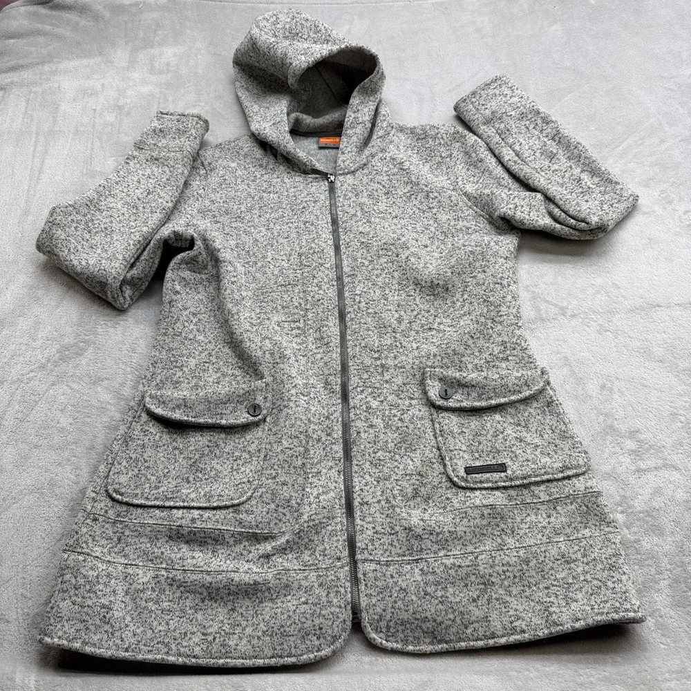 Merrelll Zip Hoodie Women XL Grey Marled Fleece Lined Longline Jacket Gorpcore